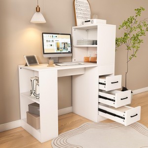 Computer Desk, Modern Office Desk with 3 Drawers, 4 Open Storage Shelves and 4-in-1 Power Outlets - 1 of 4
