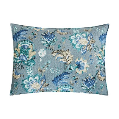 Full Blue Cotton Reversible Floral Quilt Set