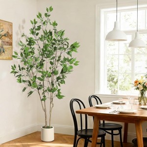 Ficus Trees Artificial Indoor, Tall Faux Ficus Tree with Planter and Green Fake Moss - 1 of 4