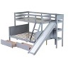 NicBex Twin over Full Bunk Bed Wooden Bed Frame with 2 Drawers, Slide, Inclined Ladder and Full Length Guardrail, No Box Spring Required - 3 of 4