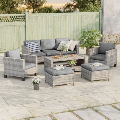 Sonkuki Outdoor Wicker Rattan Furniture Set Patio Conversation Sofa Set