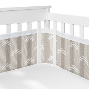 Sweet Jojo Designs Gender Neutral Unisex BreathableBaby Breathable Mesh Crib Liner Boho Fringe Linen Taupe and Ivory - 1 of 4