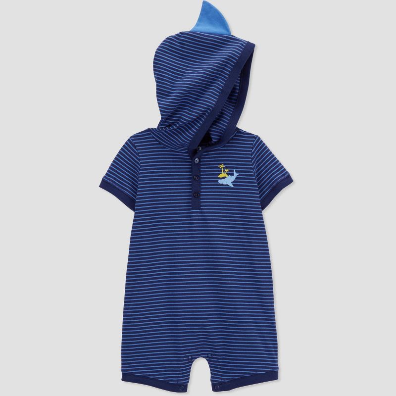 Carter&#39;s Just One You&#174; Baby Boys&#39; Striped Shark Hooded Romper - Blue, 1 of 4