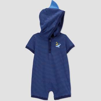 Carter's Just One You® Baby Boys' Striped Shark Hooded Romper - Blue