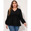 YesFashion Women's Plus Size Blouses V Neck Puff Sleeve Babydoll Tunic Long Sleeve Chiffon Casual Tops Ruffle Shirts - 2 of 4