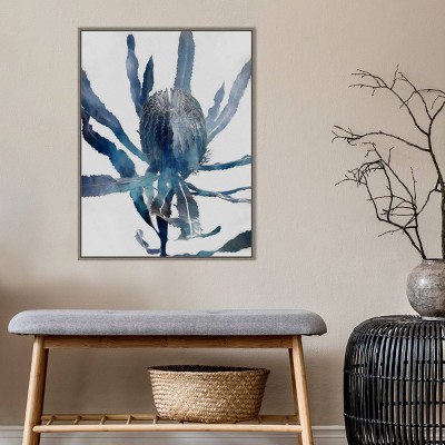 Blue and Gray Abstract Cactus Canvas Print with Float Frame