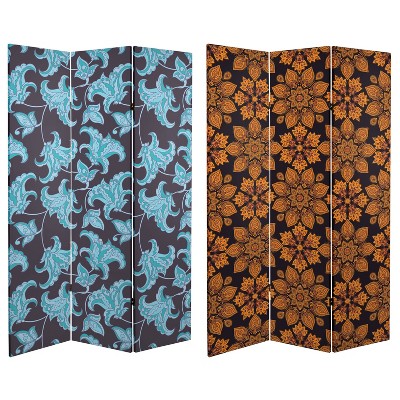 6" Double Sided Arabesque Wallpaper Canvas Room Divider - Oriental Furniture