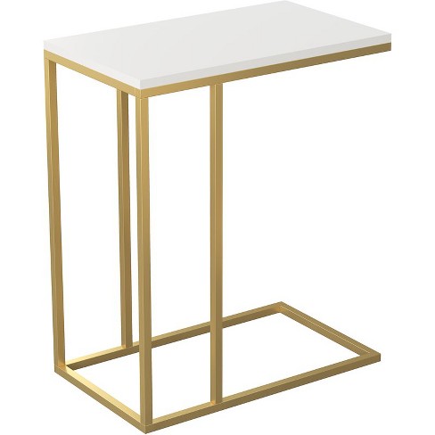 Safdie & Co. 19"L C-Shape Gold Metal Legs Accent Table in White - image 1 of 3