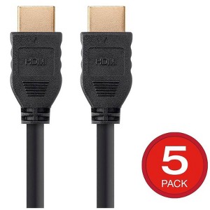 Monoprice HDMI Cable - 1.5 Feet - Black (5 Pack) No Logo, High Speed, 4K@60Hz, HDR, 18Gbps, YCbCr 4:4:4, 32AWG, CL2, Compatible with UHD TV and More - - 1 of 4