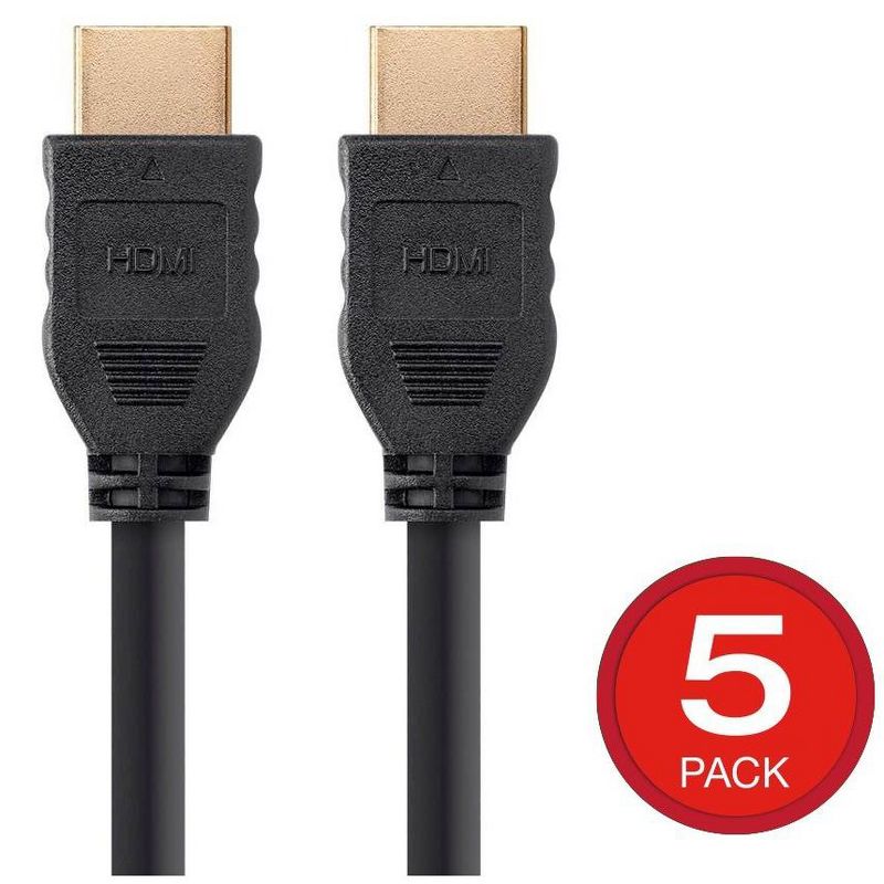Monoprice HDMI Cable - 1.5 Feet - Black (5 Pack) No Logo, High Speed, 4K@60Hz, HDR, 18Gbps, YCbCr 4:4:4, 32AWG, CL2, Compatible with UHD TV and More -, 1 of 5