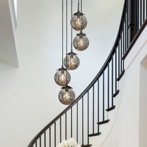 ALOADECOR 5-Light Staircase Modern Chandelier Foyer Pendant With Clear Globe Bubble Glass Accents - 1 of 4