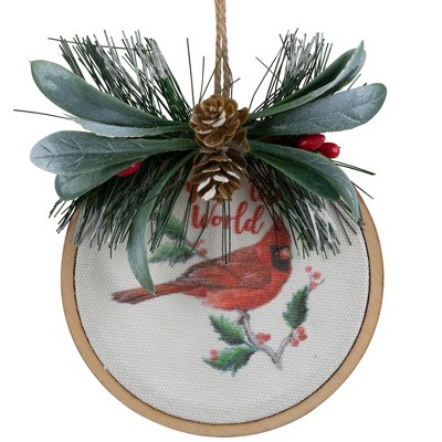 Northlight Cardinal and Pinecone Joy to the World Disc Ornament - Thumbnail 4