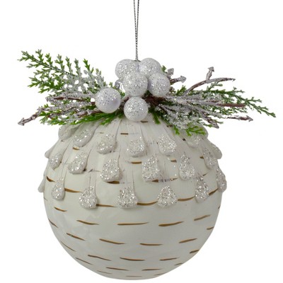 Northlight 4" Cedar and Berries White Glass Christmas Ornament