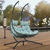 2 Person Egg Swing Chair, Patio Rattan Wicker Swing Chair With Stand, Hanging Basket Chair With Headrest, Thick Cushion - 2 of 4