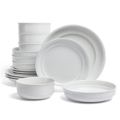 over&back 16pc Rimmed Hand-Finished Stoneware Dinnerware Set Semi-Matte
