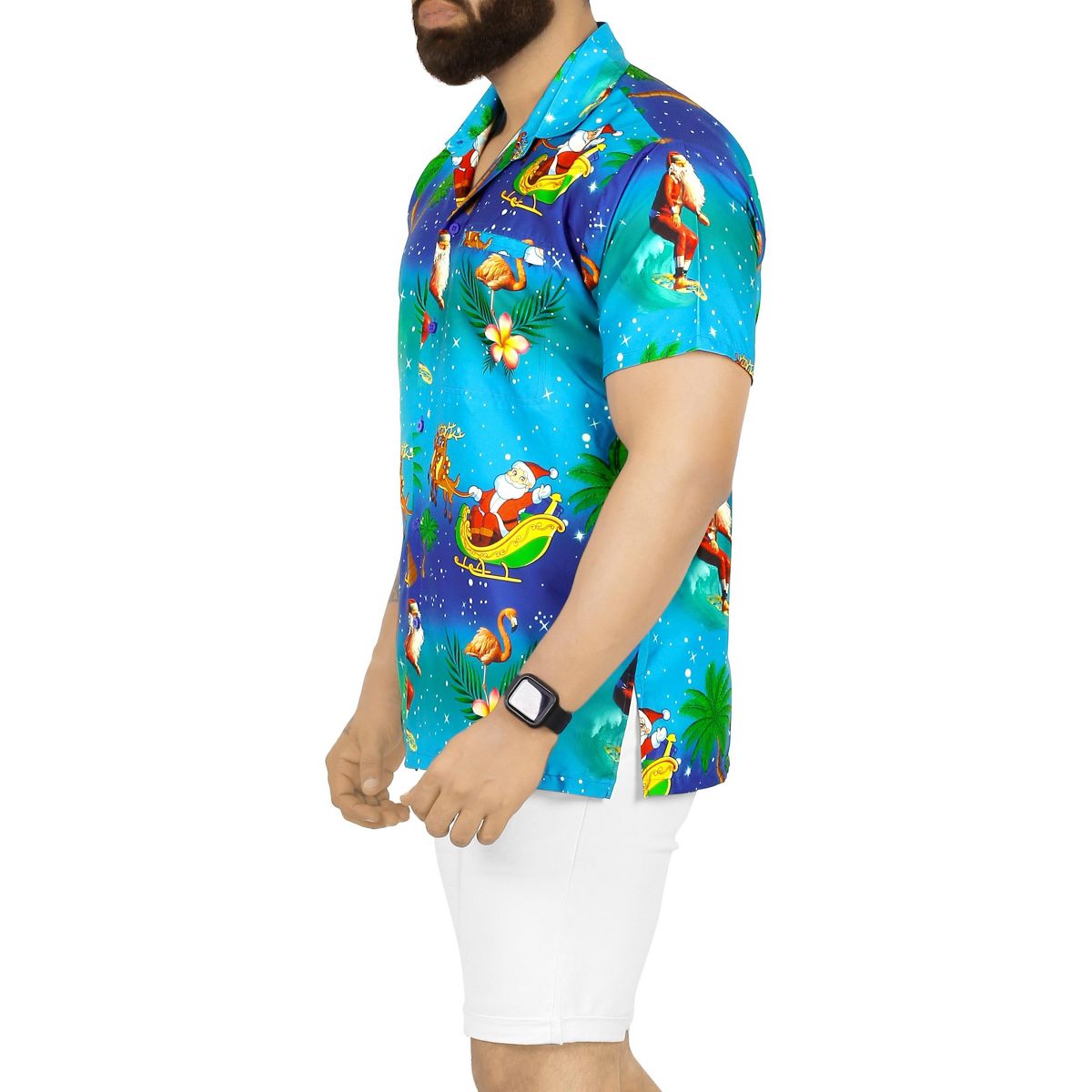 HAPPY BAY Men's Beach Button Down Santa Claus Party Vacation Shirt Holiday Hawaiian Ugly Christmas Shirts for Men