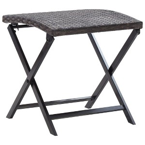 vidaXL Folding Stool Poly Rattan Brown - 1 of 4