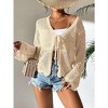 Coolmee Women's Tie Front Lightweight Crochet Cardigan Shrugs Knit Cardigan Crop Tops Cover Up - 4 of 4
