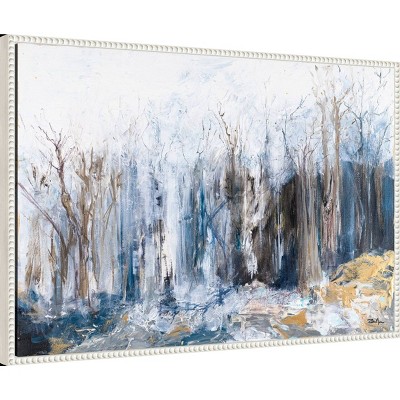 Large White and Blue Abstract Forest Canvas Framed Wall Art