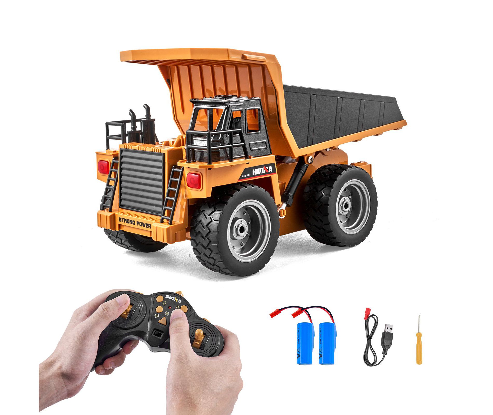 Remote Control Dump Truck Toy – 1:18 Scale Heavy-Duty Construction Vehicle with Metal Bed & Dual Batteries