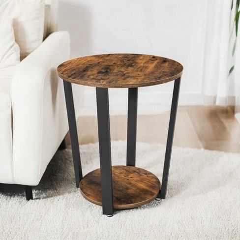 Round End Table Living Room Accent Tables Living Room Wood Side Table Farmhouse Rustic End Tables Rustic Brown And Black Target