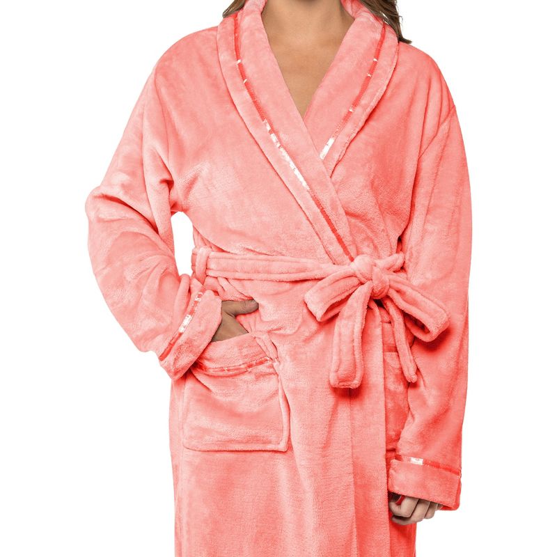 PAVILIA Fleece Robe For Women, Plush Warm Bathrobe, Fluffy Soft Spa Long Lightweight Fuzzy Cozy, Satin Trim, 3 of 8