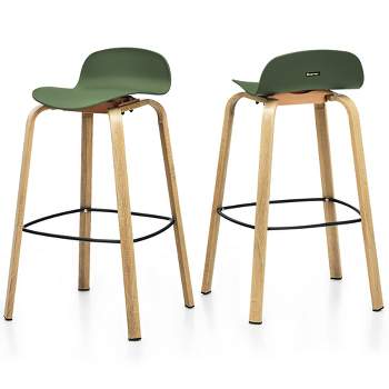 Costway Set of 2 Counter Height Bar Stools w/Footrest&Solid Metal Legs Yellow\Green