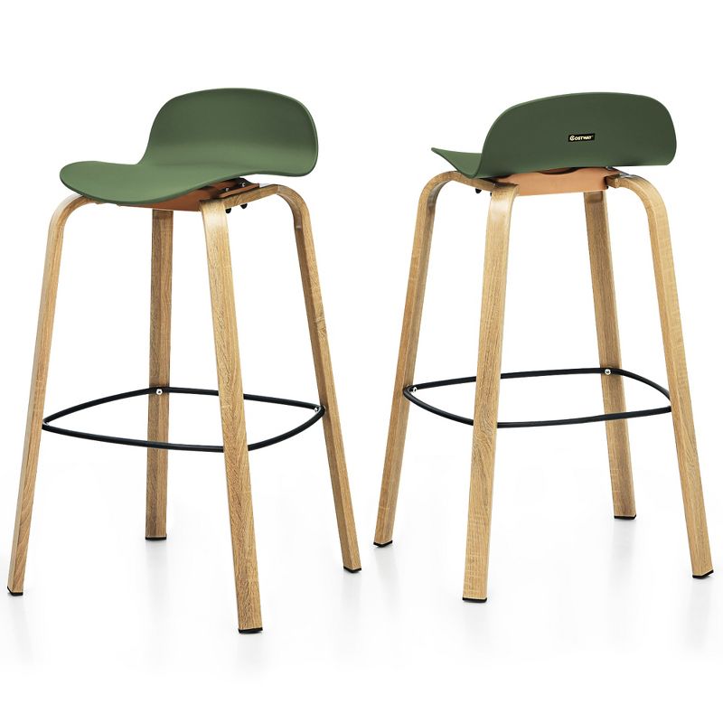 Costway Set of 2 Counter Height Bar Stools w/Footrest&Solid Metal Legs Yellow\Green, 1 of 10