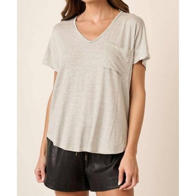 Women's Striped V-Neck Short Sleeve T-Shirt - mittoshop