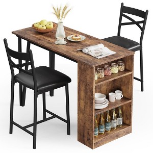 WhizMax Bar Table Set of 2, 3 Storage Shelves, Extendable with 2 Cushioned Chairs, 3Pcs Counter Height, Black - 1 of 4