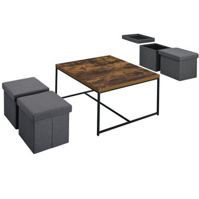 NicBex Modern Square Coffee Table Set of 5 with 4 Storage Stools and Metal Frame for Living Room
