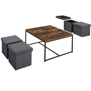 NicBex Modern Square Coffee Table Set of 5 with 4 Storage Stools and Metal Frame for Living Room - 1 of 4
