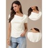 INSPIRE CHIC Women's Short Sleeves Asymmetrical Neck Ruched Going Out Crop Basic Blouses - 2 of 4