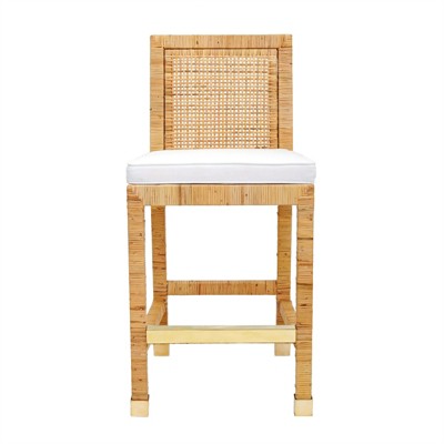 Amara Beige Rattan Counter Stool with White Cushion