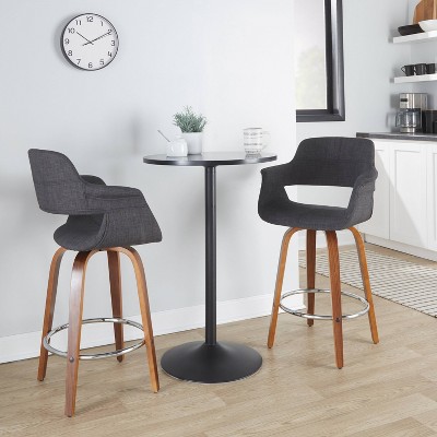 Set of 2 Dark Gray Swivel Walnut Wood Counter Stools