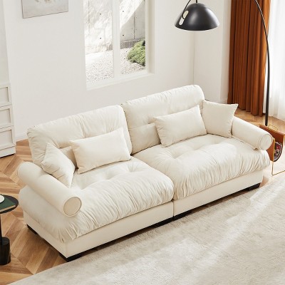 Large Straight Sectional Sofa,Modern Velvet Sectional Sofa With Waist Pillows And Throw Pillows,Comfortable Sofa For Living Room-Cuddlewood