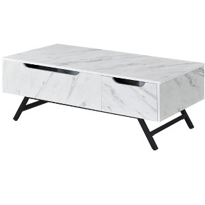 HomeRoots 48" White and Black Wood and Steel Lift Top Coffee Table With Drawer - 1 of 4