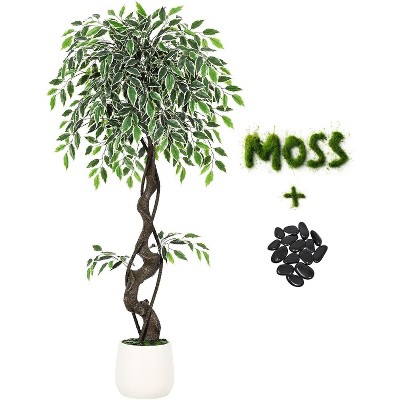 Artificial Ficus Tree for Home Decor Indoor,4FT Faux Floor Tree White Imitation Ceramic Planter