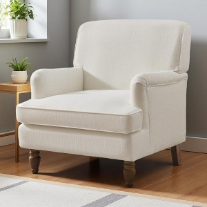Polibi Linen-Blend Armchair with Rolled Arms & Turned Solid Wood Legs - 1 of 4