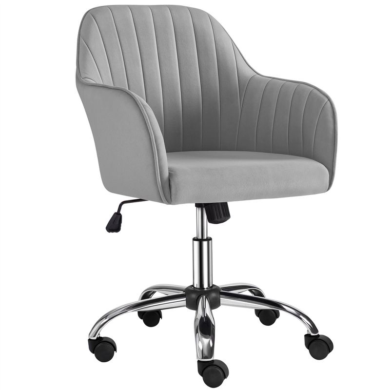 Yaheetech Modern Velvet Desk Chair Soft Height-Adjustable 360°Swivel Computer Chair, 1 of 16