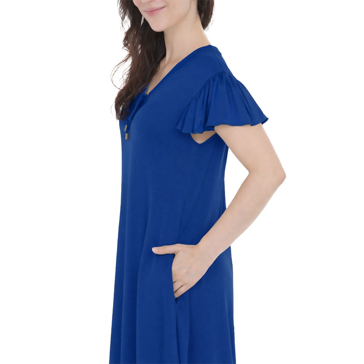 Women’s V-Neck Tie Front Flutter Sleeve Shift Dress -White Mark - thumbnail 9