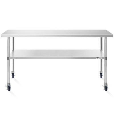 60" Stainless Steel Commercial Kitchen Prep Table with Casters