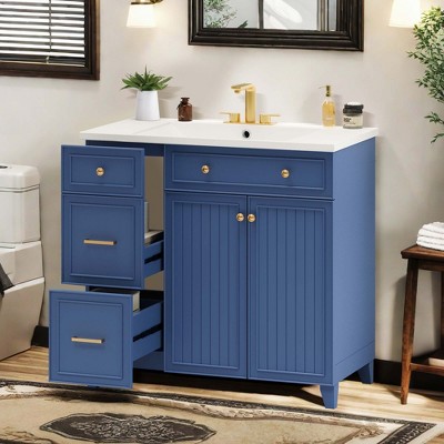 NicBex Bathroom Storage Cabinet with Sink, Morden Cabinets with 1 Spacious Cabinet and 2 Storage Drawers for Bathroom, Blue