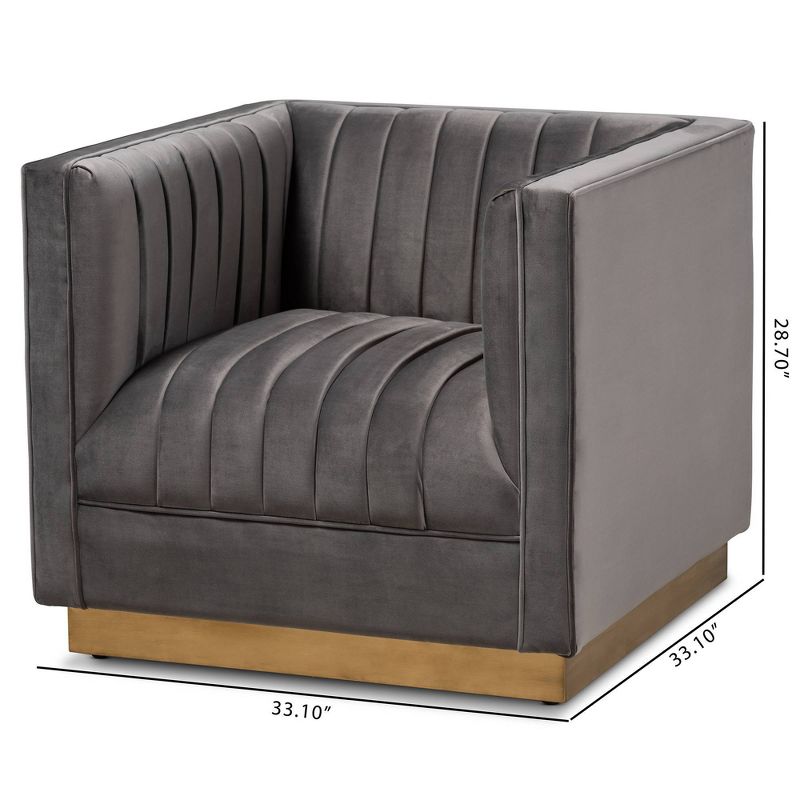 Aveline Velvet Upholstered Chair Gray/Gold - Baxton Studio, 5 of 11