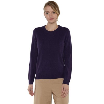 JENNIE LIU Women's 100% Pure Cashmere Long Sleeve Crew Neck Pullover Sweater