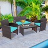 Tangkula 4PCS Outdoor Patio Furniture Sets Weather-Resistant Rattan Sofas w/ Soft Cushion Turquoise - 3 of 4