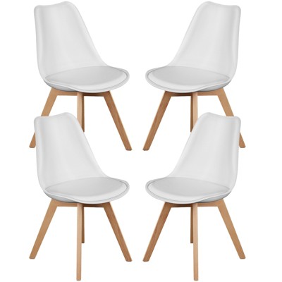 DOMETOUR Set of 4 PU Leather Upholstered Dining Chairs with Wood Legs for Kitchen Dining Living Room
