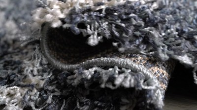 Denim Blue Geometric Shag Area Rug with Tassels