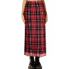 Floral Mesh Boho Midi Skirt - Women's High Waist A-Line Skirt with Lettuce Trim Red Plaid - 3 of 4
