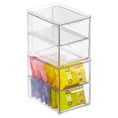 Mdesign Clarity Plastic Stackable Kitchen Storage Organizer With Pull Drawer  - 8 X 6 X 7.5, 4 Pack : Target